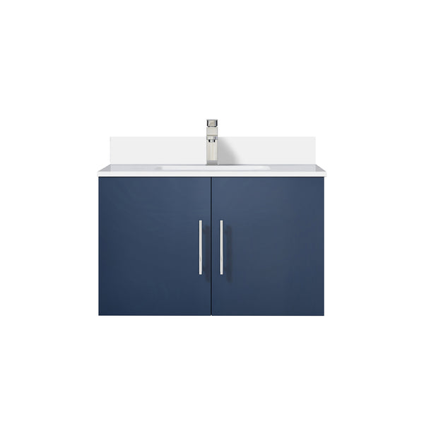 English Elm Navy Wood Bath Vanity 30" W x 22" D with White Quartz Top, Soft-Close Storage & Chrome Faucet Set B2731P258583