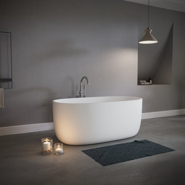 English Elm 47" Freestanding Stone Resin Soaking Tub Matte White Spa Bath for Small Bathrooms W1920P410096