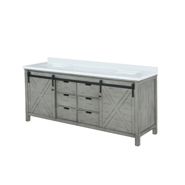 English Elm Ash Grey Double Bath Vanity 84" W With Cultured Marble Countertop, Soft-Close Drawers & Storage Solutions B2731P260176