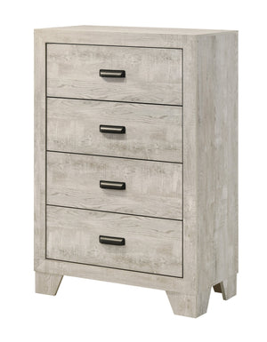 English Elm 1pc Whitewash Solid Wood Four Drawer Tall Chest with Metal Hardware for Bedroom B011P444136