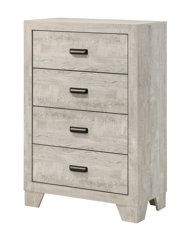 English Elm 1pc Whitewash Solid Wood Four Drawer Tall Chest with Metal Hardware for Bedroom B011P444136