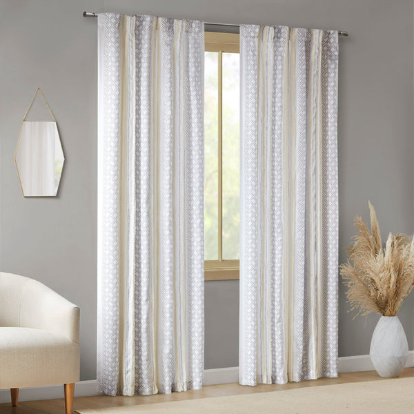 JLA Home INK+IVY - 2pk Poly Printed Curtain Panel with Tufted Stripe — Boho Geometric Light-Filtering Drapes, Textured 100% Polyester 95 L x 50 W x 0.13H II40-1329