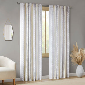 INK+IVY Ebby  2pk Poly Printed Curtain Panel with Tufted Stripe II40-1328 White/Taupe