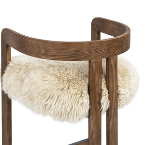 English Elm Millwick Sheepskin Fur Counter Stool Solid Ash Wood Frame Farmhouse Kitchen Seating B2719P479033