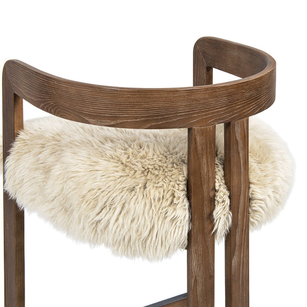 English Elm Millwick Sheepskin Fur Counter Stool Solid Ash Wood Frame Farmhouse Kitchen Seating B2719P479033