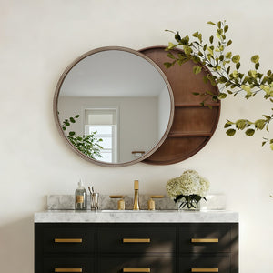 English Elm Round Rattan Textured Wall Mirror Natural Woven Frame Bohemian Accent for Any Room W2295P414103