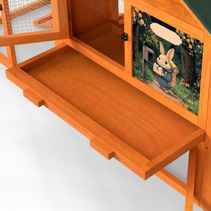 English Elm Large Spruce Wood Rabbit Hutch with Waterproof Roof Ramps and Removable Tray W2181P362971