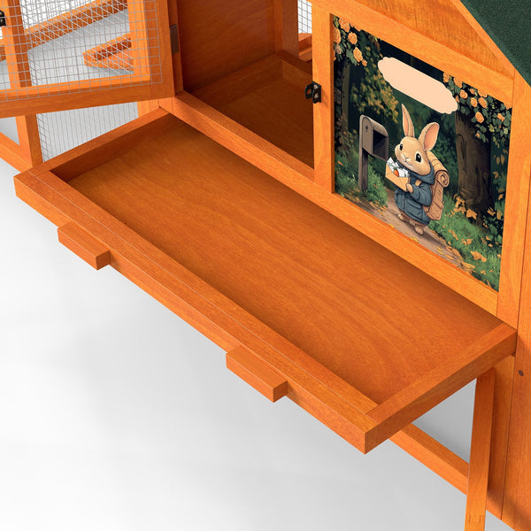 English Elm Large Spruce Wood Rabbit Hutch with Waterproof Roof Ramps and Removable Tray W2181P362971