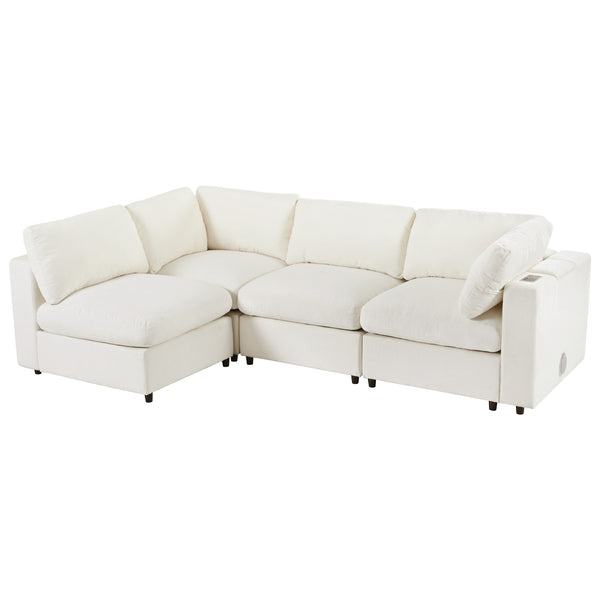 English Elm U-style Modular Sectional Sofa Chenille Upholstered with Bluetooth Speaker and Usb Charging WY000465AAA