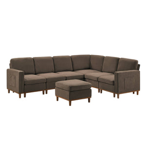 English Elm Modern Modular Sectional Sofa Plush Fabric Upholstery Reconfigurable Living Room Seating Brown W2085S00112