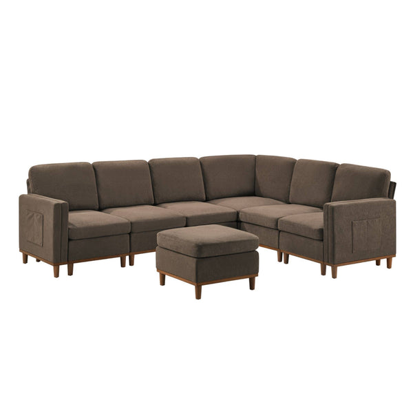 English Elm Modern Modular Sectional Sofa Plush Fabric Upholstery Reconfigurable Living Room Seating Brown W2085S00112