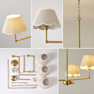 English Elm 3-light Gold Rope Wrapped Chandelier with Fabric Shades for Dining and Living Rooms W5008P391554