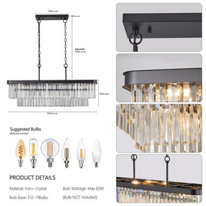 English Elm Chandeliers,Rectangular Modern Industrial Crystal Chandelier 36.2" Adjustable Iron Frame LED-Ready Fixture Enthic Black W1340P189538