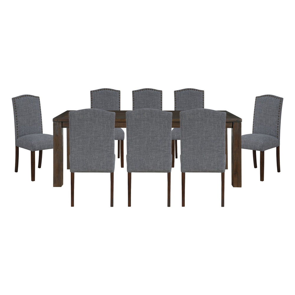English Elm 9pc Rectangular Acacia Dining Set with Nailhead Parsons Chairs for Spacious Rooms Dark Brown,Gray B011S02245