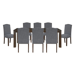 English Elm 9pc Rectangular Acacia Dining Set with Nailhead Parsons Chairs for Spacious Rooms Dark Brown,Gray B011S02245