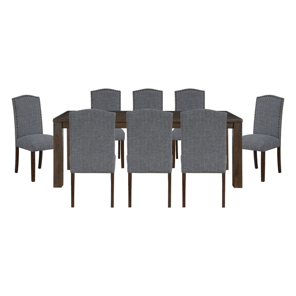 English Elm 9pc Rectangular Acacia Dining Set with Nailhead Parsons Chairs for Spacious Rooms Dark Brown,Gray B011S02245