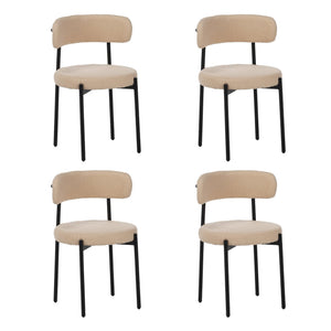 English Elm Medieval tufted dining chair set of 4, beige boucle seats, ergonomic curved back, black metal legs W3851P369044