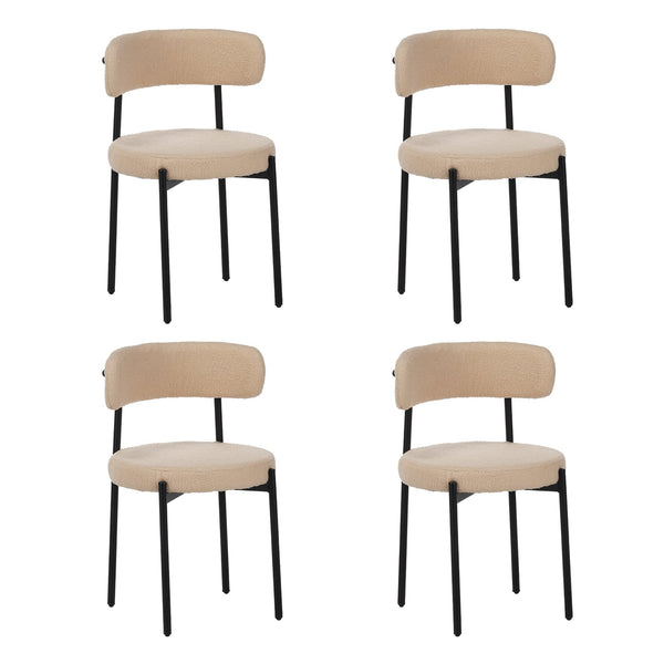 English Elm Medieval tufted dining chair set of 4, beige boucle seats, ergonomic curved back, black metal legs W3851P369044