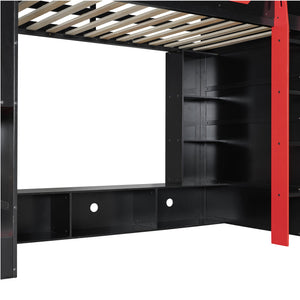 English Elm Twin Gaming Loft Bed with Desk Rgb Lighting and Multi-tier Shelves for Teen Rooms Red LT000160AAR