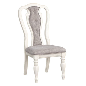 English Elm Grey Padded Side Chair Set of 2 with Antique White Wood Frame, Grey Upholstery, Classic Comfort Elegance B062P209253