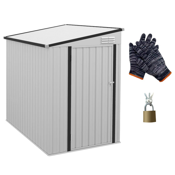English Elm Outsunny Lean to Galvanized Steel Outdoor Storage Shed with Lockable Door and Air Vents W2225P229424