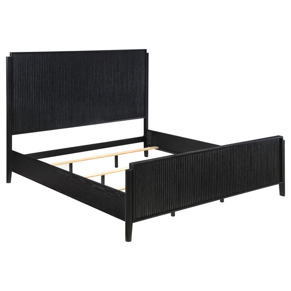 English Elm Ennis Fluted Black Wood Eastern King Bedroom Set with Art Deco Golden Hardware B062S01431