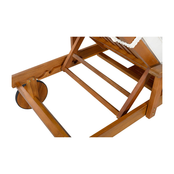 English Elm U_style Acacia Wood Outdoor Chaise Lounger with Reclining Backrest Cushions and Side Tray Beige N711P415859A