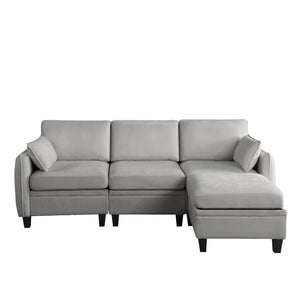 English Elm 102 Inch Linen Modular Sectional Sofa with Hidden Storage and Cloud Cushion Comfort Gray W1099S00212