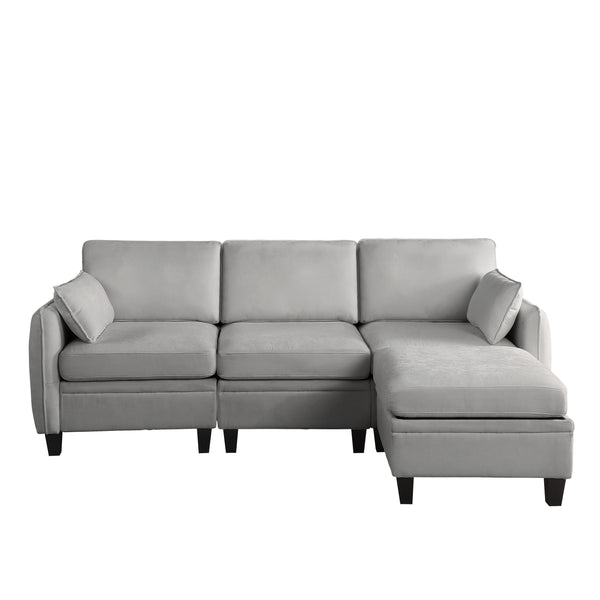 English Elm 102 Inch Linen Modular Sectional Sofa with Hidden Storage and Cloud Cushion Comfort Gray W1099S00212