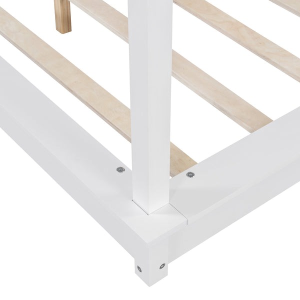 English Elm Queen LED Canopy Bed Frame White – Modern Platform Queen with Support Slats, No Box Spring Needed, Stylish Curtains-Friendly Design N708P292151K