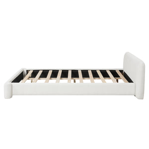 English Elm [cozy White Boucle Platform Bed Low Profile Frame for Modern Bedroom Decor N769P365687A