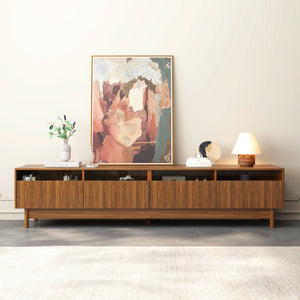 English Elm 78inch TV Stand Walnut for up to 85" TVs — Fluted Glass Drawers, Cable Management, Solid-Wood Legs PMID N710P362197P