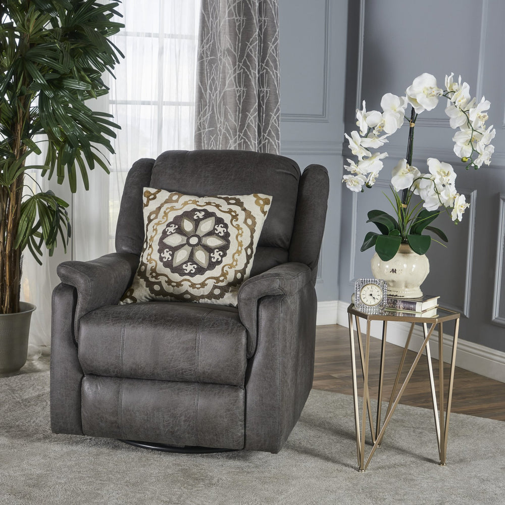 English Elm Christopher Knight Home® - GLIDER Plush Fabric Swivel Recliner with Smooth Gliding Motion, Contemporary Upholstered Comfort Slate 61368.00MF