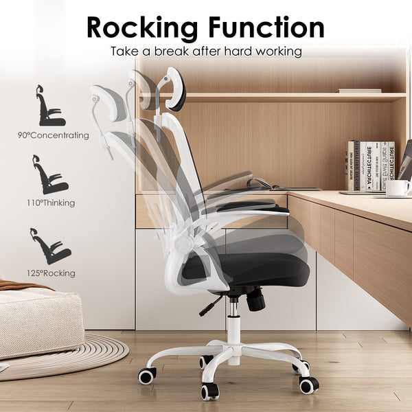 English Elm Ergonomic Office Chair - High Back Mesh Desk Chair With Adjustable Lumbar Support & Headrest, White/Black T3623P380914