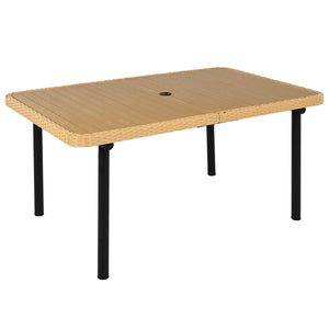 English Elm 59" Outdoor Patio Dining Table - Durable Polywood Top, Iron Legs & Umbrella Hole For Ultimate Comfort N704P250741E