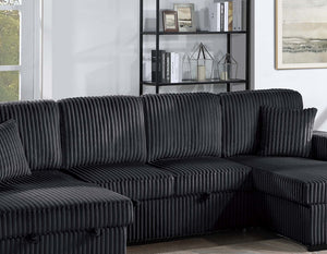 English Elm Chocolate Corduroy 3 Piece Sectional Sleeper Sofa with Raf Laf Chaise Storage Seating Black B011S02170