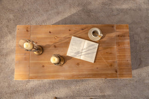 English Elm 47.24" Solid Wood Geometric Relief Carved Rectangular Coffee Table for Boho Living Rooms W3158P426657
