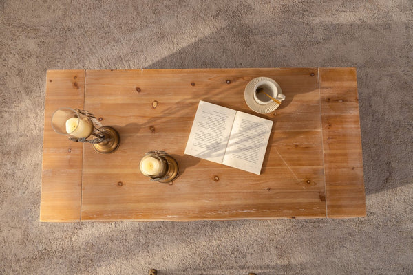 English Elm 47.24" Solid Wood Geometric Relief Carved Rectangular Coffee Table for Boho Living Rooms W3158P426657