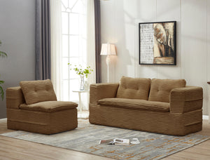 English Elm Multi Functional Sectional Sofa Bed Plush Corduroy Convertible 80" King Sleeper with Chaise, Deep Fluff Camel W3219P339468