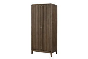 English Elm Armoire Latte Solid Wood+MDF Wardrobe with 2 Cedar-Lined Drawers, 4 Shelves, Rod & 5 Hooks, Mid-Brown Finish B2699P346314