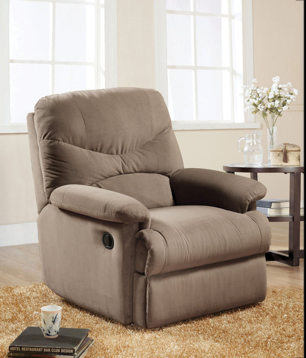 English Elm Arcadia Plush Microfiber Motion Recliner with Pillow-Top Arms, Smooth Latch Mechanism for Relaxation Light Brown 32 L x 31 W x 27 H B2726P256679