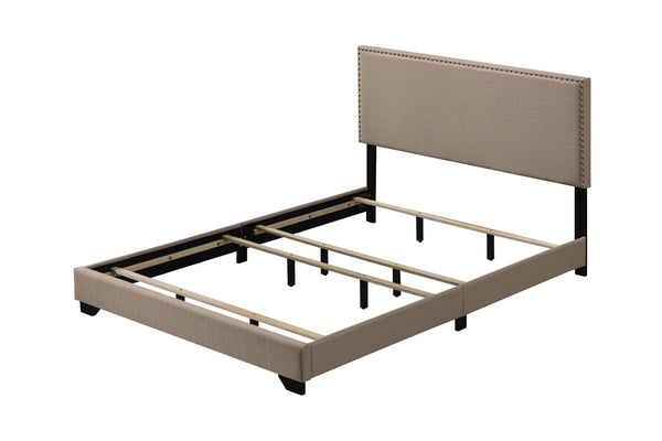 English Elm Leandros Upholstered Queen Bed with Nailhead Trim, Wood Legs, 6" Clearance, Sturdy 660lb Capacity Beige 67 L x 26 W x 4 H B2726P342797