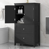 English Elm Bathroom Storage Cabinet, Cabinet With Two Doors and Drawers, Adjustable Shelf, Mdf Board, Black