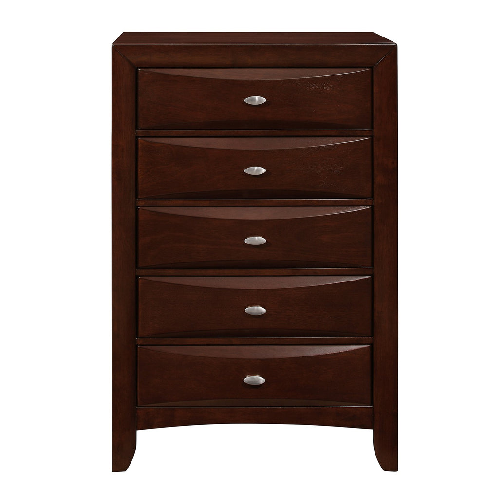 English Elm LUCILLE Spacious Chest of Drawers with Chambered Fronts and Solid Wood Construction, Sleek Tone Finish Walnut Brown 33.5 L x 18.94 W x 51.06 H B201P294794