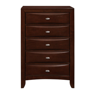English Elm LUCILLE Spacious Chest of Drawers with Chambered Fronts and Solid Wood Construction, Sleek Tone Finish Walnut Brown 33.5 L x 18.94 W x 51.06 H B201P294794