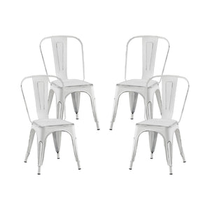 English Elm Set Of 4 Stackable Matte White Industrial Metal Dining Chairs - Modern, Easy-Clean, Lightweight Design B347P383364-GIGA