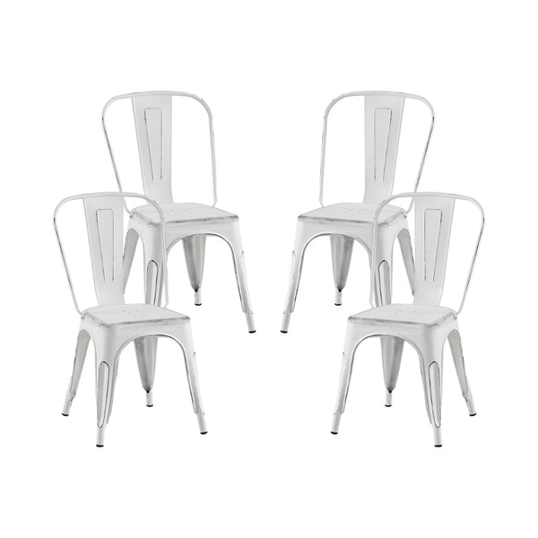 English Elm Set Of 4 Stackable Matte White Industrial Metal Dining Chairs - Modern, Easy-Clean, Lightweight Design B347P383364-GIGA