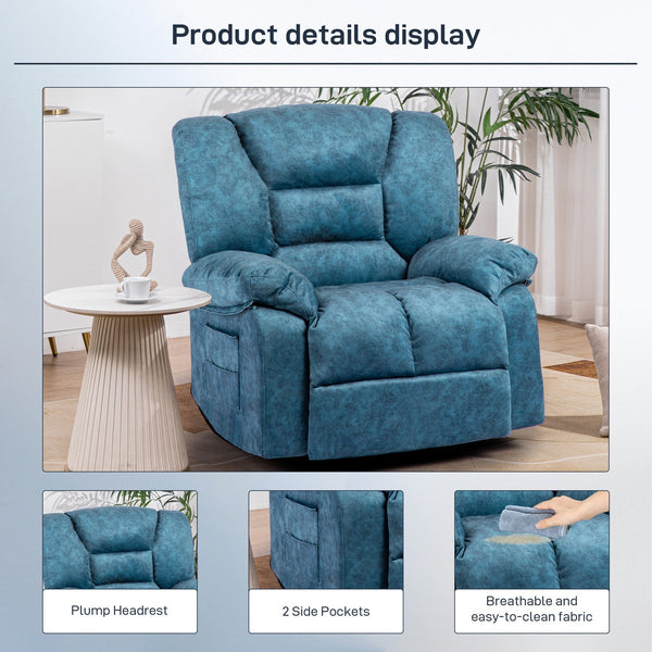 English Elm Living Space Massage Recliner Chair with Lumbar Heat Vibration and Full Body Support Blue W1403P457323
