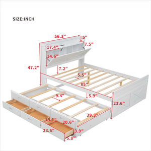 English Elm Full Full Size Wooden Bed with Storage Headboard, Built-In Outlets, Trundle & 3 Drawers for Space-Saving Bedrooms White 80.51 L x 17.12 W x 4.57 H N733S172712K