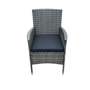 English Elm 9 Piece Outdoor Wicker Dining Set - Grey PE Rattan, Tempered Glass Table, Black Cushions, Rust‑Free Frame W329S00052